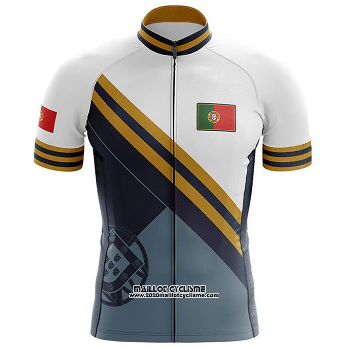 2020 Maillot Ciclismo Champion Portugal Bleu Clair Jaune Manches Courtes et Cuissard